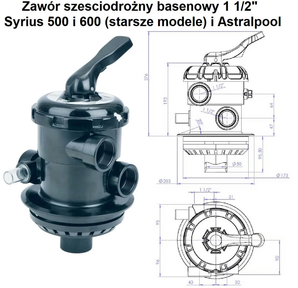 Zawor szesciodrozny do Syrius 500 600 (starsze modele) i Astralpool 12011